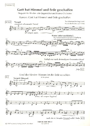 Gott hat Himmel und Erde geschaffen fr Kinderchor (Jugendchor) und kleines Orchester Violine 3