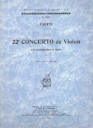 Concerto no.22 pour violon et orchestre pour violon et piano