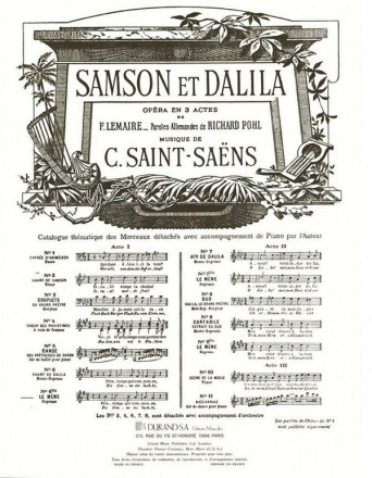 C. Saint-Saens Samson Et Dalila N 6B Fr-All Soprano En Sol Vocal and Piano