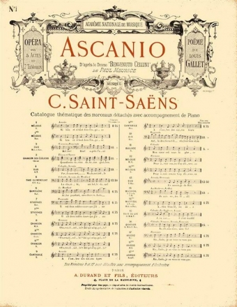 Saint-Saens  Ascanio N 1 Chant-Piano Vocal and Piano