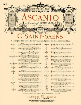 Saint-Saens  Ascanio N 13 Chant-Piano Vocal and Piano