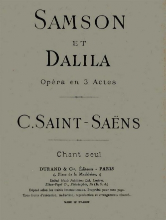 C. Saint-Saens Samson Et Dalila Chant Seul Vocal and Piano