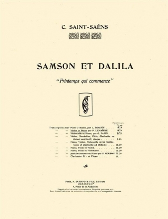 C. Saint-Saens Samson Et Dalila N 6 Printemps Qui Commence Violin and Piano