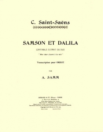 C. Saint-Saens Cantabile Da Samson Et Dalila Orgue (A.Samm) Harmony