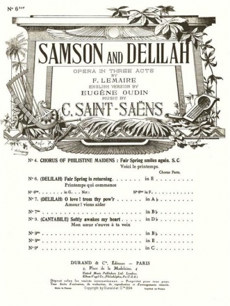 C. Saint-Saens Samson Et Dalila N 6C Ang-Fr Soprano En Fa Vocal and Piano