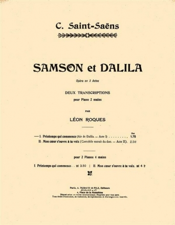 C. Saint-Saens Samson Et Dalila N 6 Piano (Tr. Roques) Piano