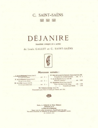 C. Saint-Saens Dejanire N 1 Air De Philoctete Cht-Piano Vocal and Piano