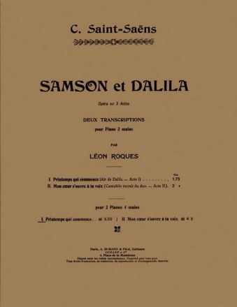 C. Saint-Saens Samson Et Dalila N 6 2 Pianos 2 Pianos