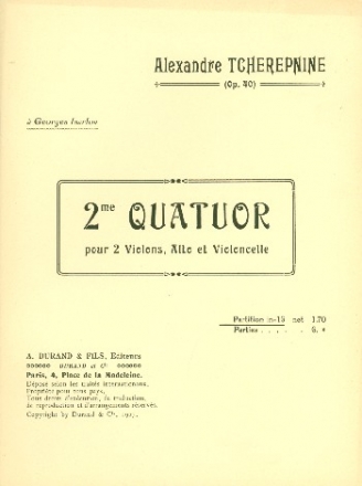 Quatuor no.2 op.40 pour 2 violons, alto et violoncelle partition miniature