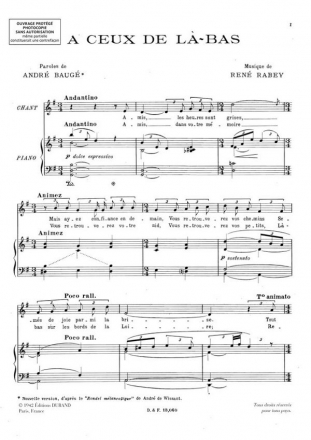 Rabey  A Ceux De La-Bas Chant Piano Vocal and Piano