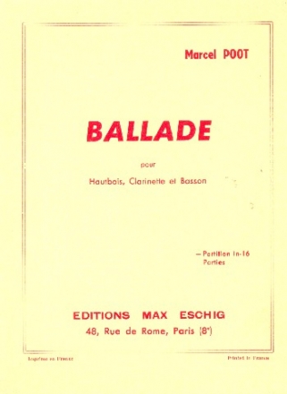 Ballade pour hautbois, clarinette et basson partition de poche