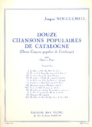 12 chansons populaires de Catalogne vol.2 pour chant et piano