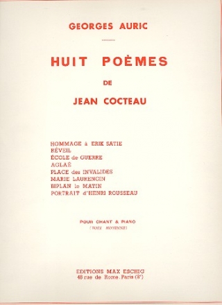 8 Pomes de Jean Cocteau pour voix moyenne et piano