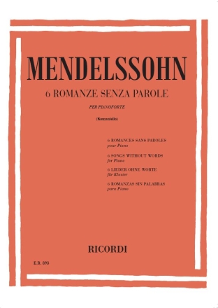 F. Mendelssohn 48 Romanze Senza Parole: 6 Romanze Pianoforte