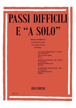 Various Passi Difficili E A Solo Da Opere Liriche Italiane Contrabass