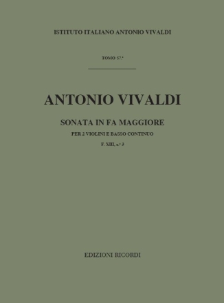 A. Vivaldi Sonate Per Vl. E B.C.: Per 2 Vl. In Fa Rv 68 Sonate Per 2 Violini