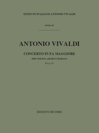 A. Vivaldi Concerti Per Vl., Archi E B.C.: In Fa Rv 288 Concerti Per Violino