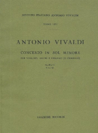 Concerto in sol minore op.9,3 F.I,52 per violino, archi e organo o cembalo partitura