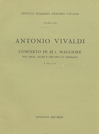 Concerto in sib maggiore F.VII no.14 per oboe, archi e organo (cembalo) partitura