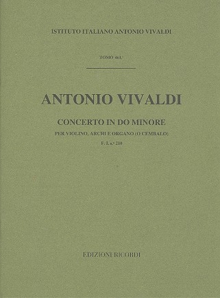 Concerto in do minore F.I no.210: per violino, archi e organo (cembalo) partitura