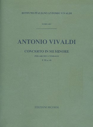 Concerto mi minore  RV133 FXI:43 per archi e cembalo partitura