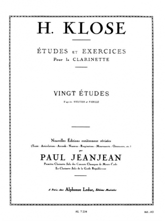 KLOSE 20 ETUDES D'APRES KREUTZER ET FIORILLO CLARINETTE