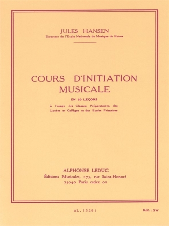 HANSEN COURS D'INITIATION MUSICALE EN 20 LECONS (CLE DE SOL)