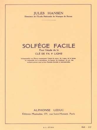 HANSEN SOLFEGE FACILE POUR L'ETUDE DE LA CLE DE FA 4EME LIGNE