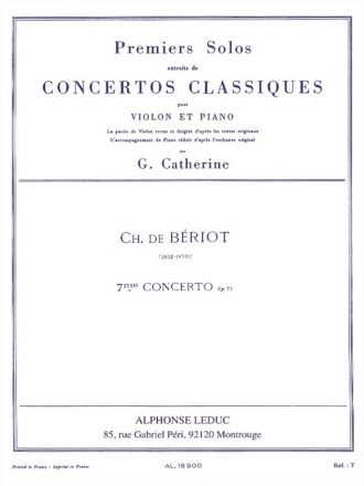 BERIOT DE./CATHERINE PREMIER SOLO EXTRAIT CONCERTO N07 OP73 VIOLON ET PIANO