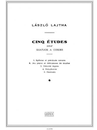 LAJTHA 5 ETUDES POUR QUATUOR A CORDES OP20 PARTITION IN 4