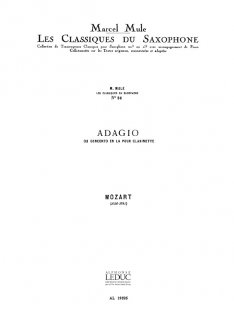 Adagio du Concerto en La pour Clarinette pour saxophone alto et piano