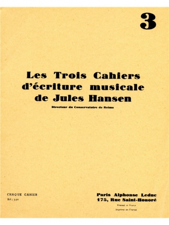 HANSEN 3 CAHIERS D'ECRITURE MUSICALE N03