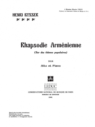 BUSSER RHAPSODIE ARMENIENNE ALTO ET PIANO