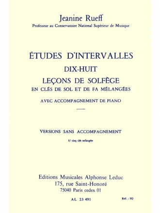 RUEFF ETUDES D'INTERVALLES 18 LECONS DE SOLFEGE 5 CLES VERSION B SANS ACCT