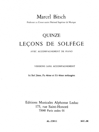 BITSCH 15 LECONS DE SOLFEGE 3 CLES MELANGEES VERSION B SANS ACCOMPAGNEMENT