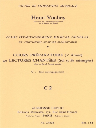 VACHEY COURS ENSEIGNT MUSICAL GENERAL 2EME ANNEE(PREP.)40 LECT.2 CLES FIN ANNEE S/AC(C2)