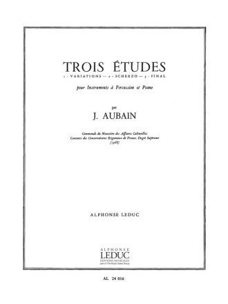 AUBAIN J. 3 ETUDES PERCUSSIONS ET PIANO