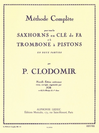 CLODOMIR METHODE COMPLETE SAXHORN CLE DE FA TROMBONE A PISTONS