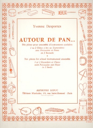 Autour de Pan vol.2 pour 1 ou 2 fltes  bec ou traversires avec percussion et piano (fr/en)