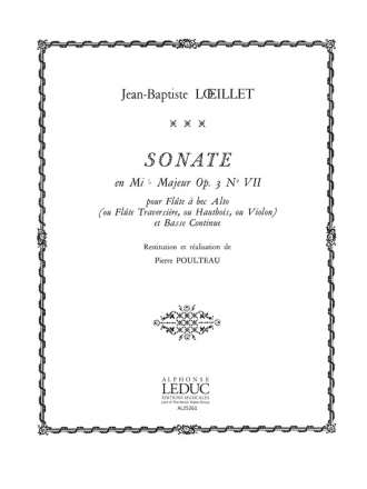 LOEILLET JB/POULTEAU SONATE EN MIB MAJEUR OP3 N07 FLUTE A BEC ALTO (OU FL.TR./OU HTB/OU VLON)ET B.C.