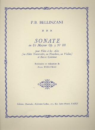 Sonate en ut majeur op.3,3 pour flte  bec alto (flte/hautbois/violon) et Bc