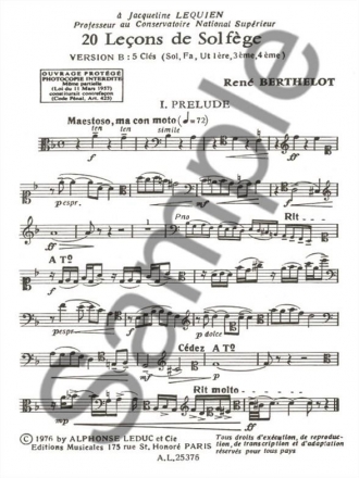 BERTHELOT 20 LECONS DE SOLFEGE B:5 CLES (SOL FA UT 1ERE 3EME 4EME) SANS ACCT