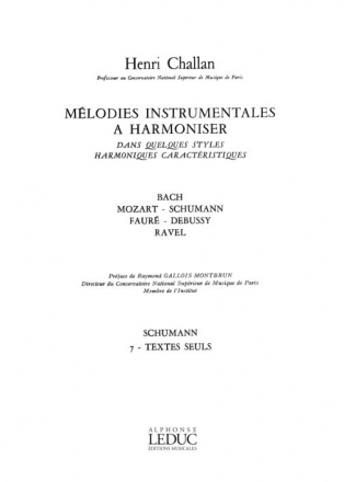 Mlodies instrumentales  Harmoniser vol.7 Schumann - textes seuls