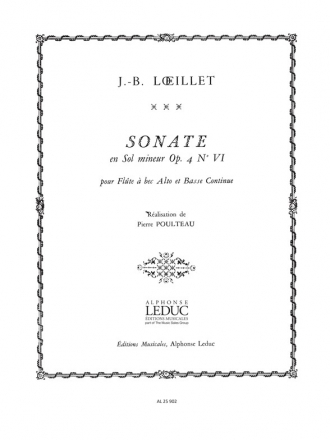 LOEILLET JB/POULTEAU SONATE EN SOL MINEUR OP4 N06 FLUTE A BEC ALTO ET BASSE CONTINUE