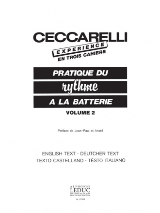 CECCARELLI EXPERIENCE PRATIQUE DU RYTHME A LA BATTERIE/VOLUME 2