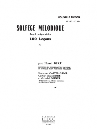 BERT SOLFEGE MELODIQUE 100 LECONS DEGRE PREPARATOIRE