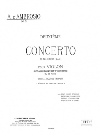 AMBROSIO D'. CONCERTO N02 EN SOL MIN POUR VIOLON ET ORCHESTRE/VIOLON ET PIANO