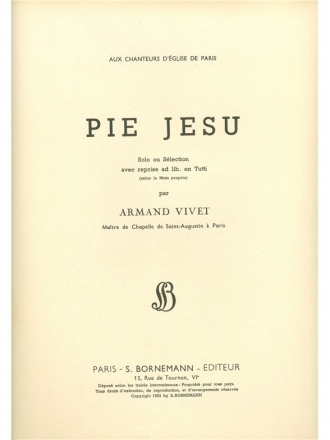 VIVET PIE JESU CHANT ET ORGUE