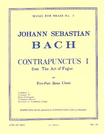 Contrapunctus no.1 for 5 brass instruments (ensemble) score and parts