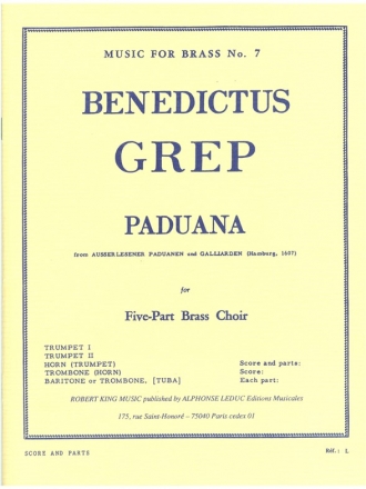 GREP/KING PADUANA BRASS QUINTET/SCORE AND PARTS (PTION/PTIES)MFB007